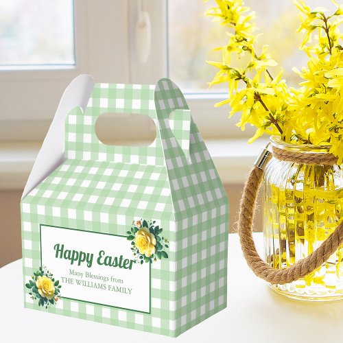 Happy Easter Green Gingham Yellow Floral Custom Favor Boxes