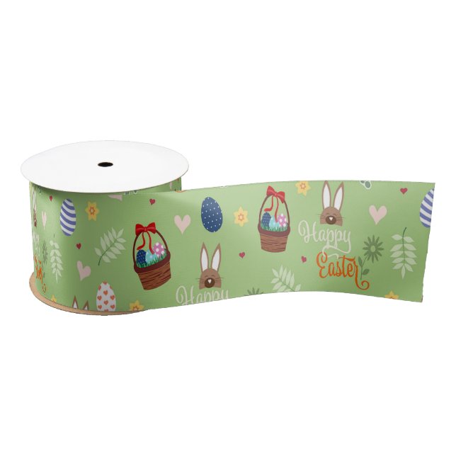 Happy Easter green pattern Satin Ribbon (Spool)