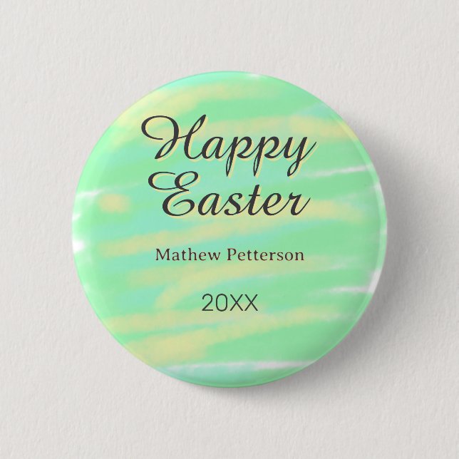 Happy Easter green yellow pastel gray name year  Button (Front)