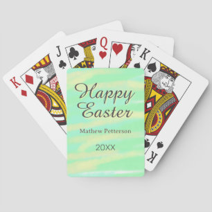 Happy Easter green yellow pastel gray name year Poker Cards