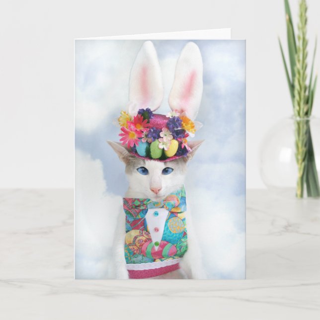 Happy Easter Greeting Card by Skeezix the Cat (Front)