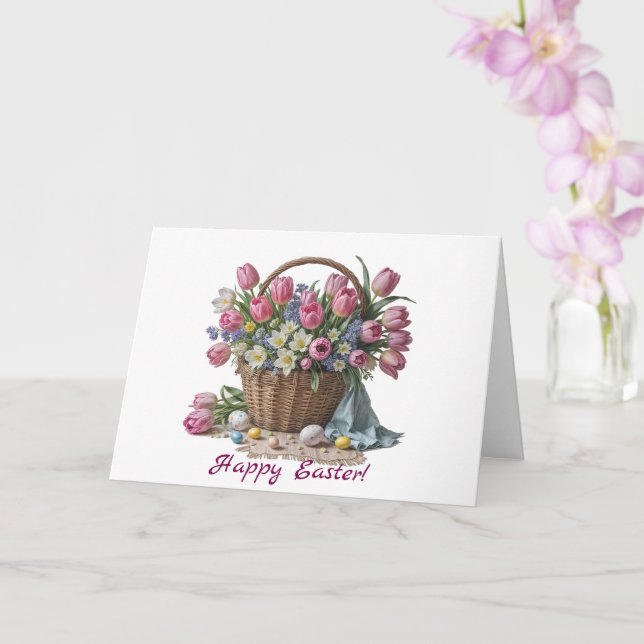 Happy Easter Greeting Card with Tulips (Orchid)