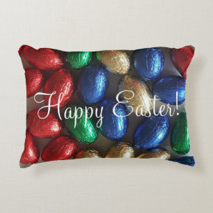 Happy Easter Greeting Colorful Chocolate Eggs Accent Pillow