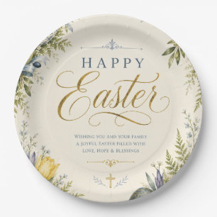 Happy Easter Greeting ,Elegant Floral and pastel Paper Plates