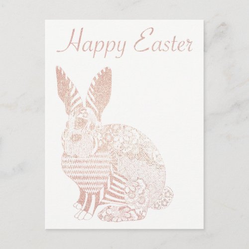 Happy Easter Greeting Rabbit White Blush Pink Rose Holiday Postcard