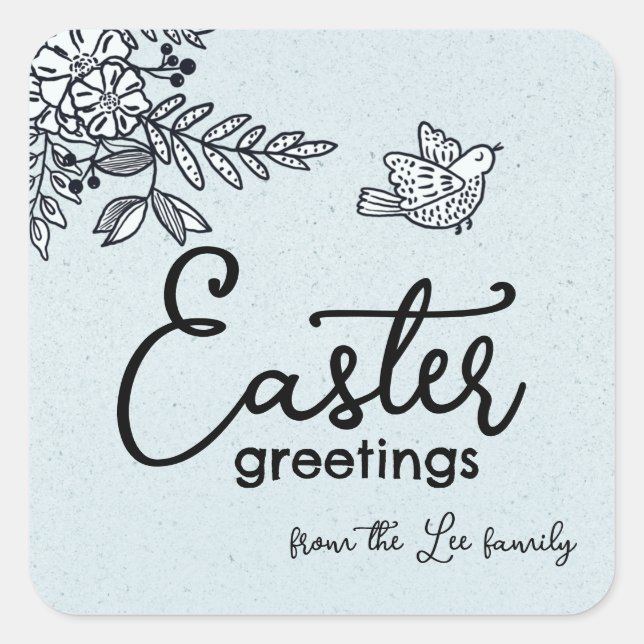Happy Easter Greetings Personalized Springtime Squ Square Sticker (Front)