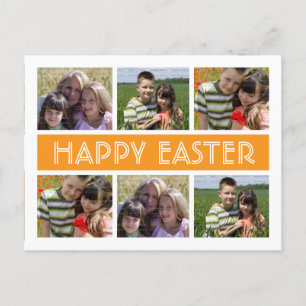 Happy Easter Greetings Photo Collage Orange White Holiday Postcard