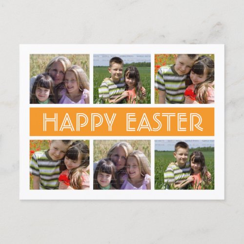 Happy Easter Greetings Photo Collage Orange White Holiday Postcard
