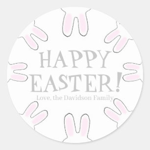 Happy Easter grey white custom cute bunnies funny Classic Round Sticker