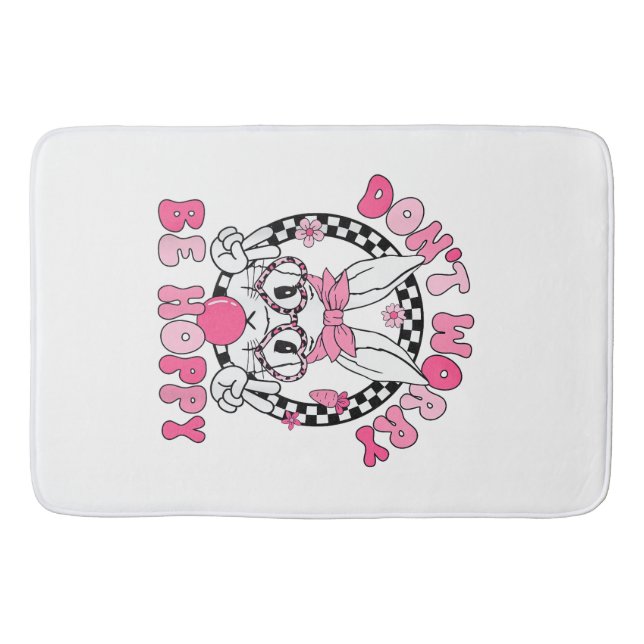 Happy Easter Groovy Bunny Face Don't Worry Be Hopp Bath Mat (Front)