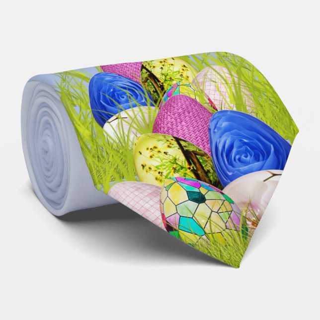 Happy Easter Half-Dozen Eggs Floral Photography Neck Tie (Rolled)