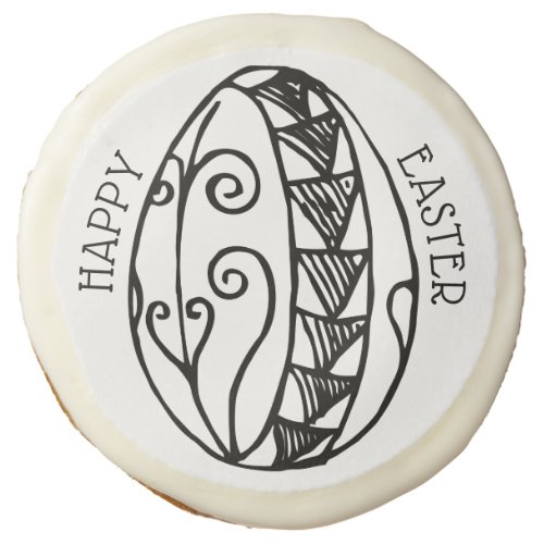 Happy Easter Hand Drawn Easter Egg Line Art Sugar Cookie
