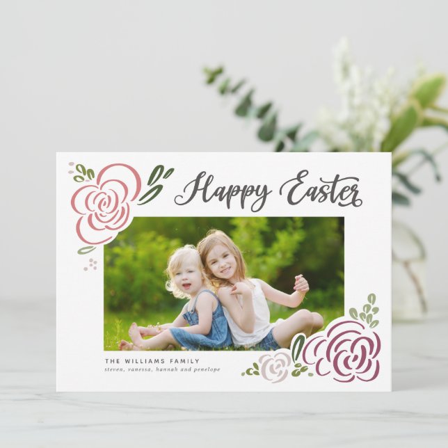 Happy Easter Hand-drawn Wildflower Colorful Photo Holiday Card (Standing Front)