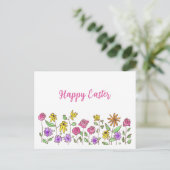 Happy Easter Hand-Drawn Wildflowers Cute Easter  Postcard (Standing Front)
