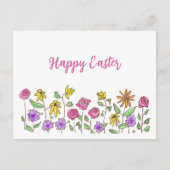 Happy Easter Hand-Drawn Wildflowers Cute Easter  Postcard (Front)