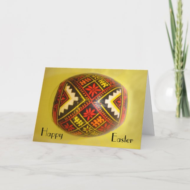 Happy Easter Hand-Painted Romanian Egg #6 Holiday Card (Front)