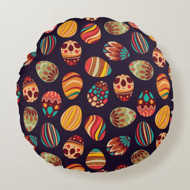 Happy Easter! Happy holiday eggs pattern, seamless Round Pillow (Front)