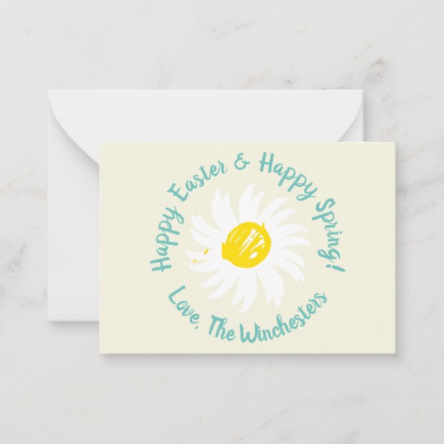 Happy Easter Happy Spring custom script cute daisy Note Card (Front)