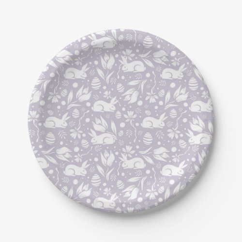 Happy Easter Happy Spring Pastel Purple Floral  Pa Paper Plates