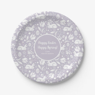 Happy Easter Happy Spring Pastel Purple Floral Paper Plates