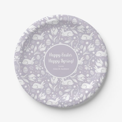 Happy Easter Happy Spring Pastel Purple Floral  Paper Plates