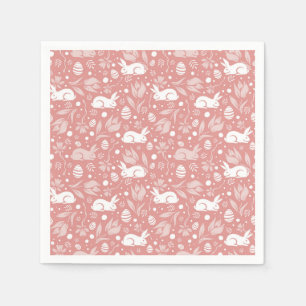 Happy Easter Happy Spring Rose Pink Bunny & Eggs Napkins