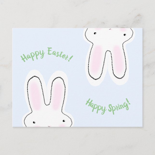 Happy Easter Happy Spring script cute bunny funny Postcard (Front)
