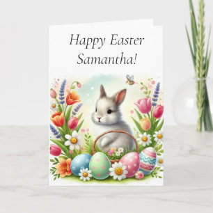 Happy Easter Hare rabbit watercolor animal Cute Card