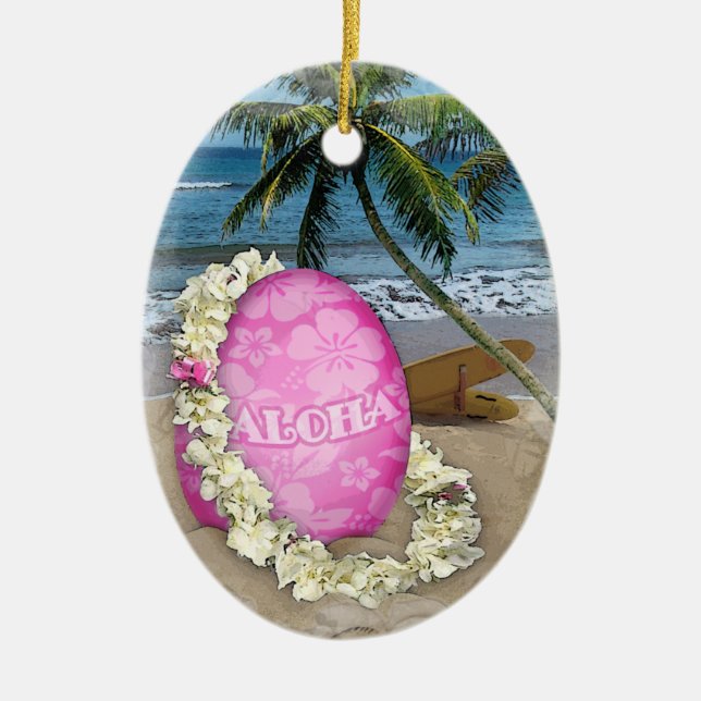 Happy Easter Hawaiian Style Ceramic Ornament (Front)