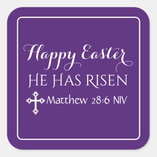 Happy Easter He Has Risen Bible Verse Dark Purple Square Sticker