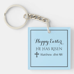 Happy Easter He Has Risen Bible Verse Light Blue Keychain