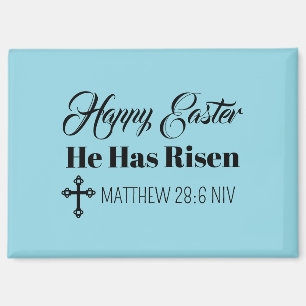 Happy Easter He Has Risen Bible Verse Ligt Blue Magnet
