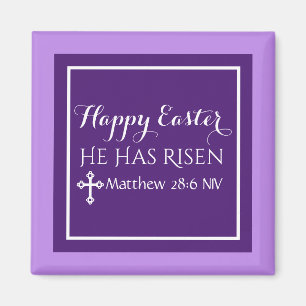 Happy Easter He Has Risen Bible Verse Purple Magnet