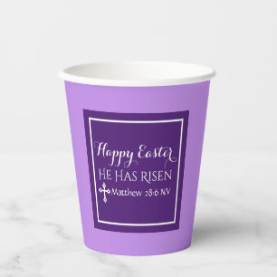 Happy Easter He Has Risen Bible Verse Purple Paper Cups