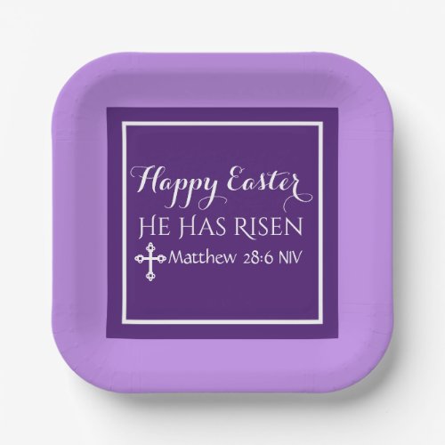 Happy Easter He Has Risen Bible Verse Purple Paper Plates