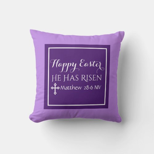 Happy Easter He Has Risen Bible Verse Purple Throw Pillow