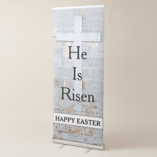 Happy Easter He is Risen Cross Church Service Retractable Banner