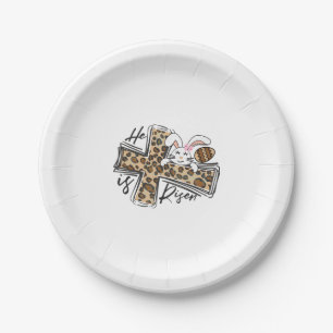 Happy Easter He Is Risen Jesus Cross Easter Bunny Paper Plates