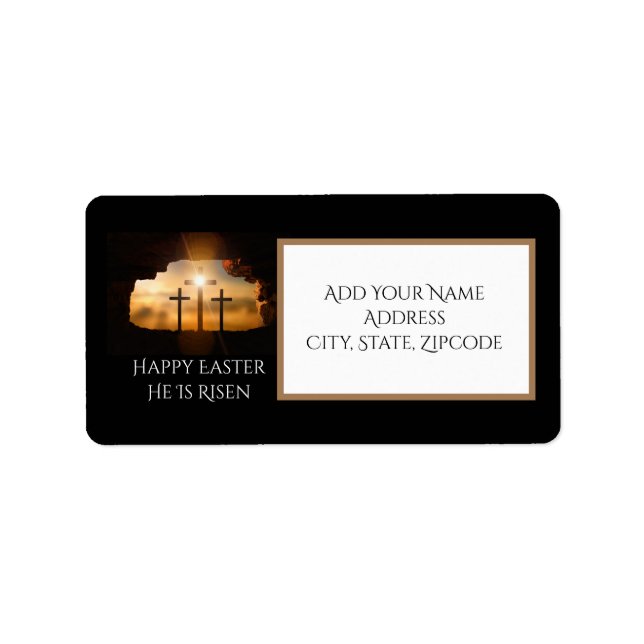 Happy Easter He is Risen Three Crosses Address Label (Front)