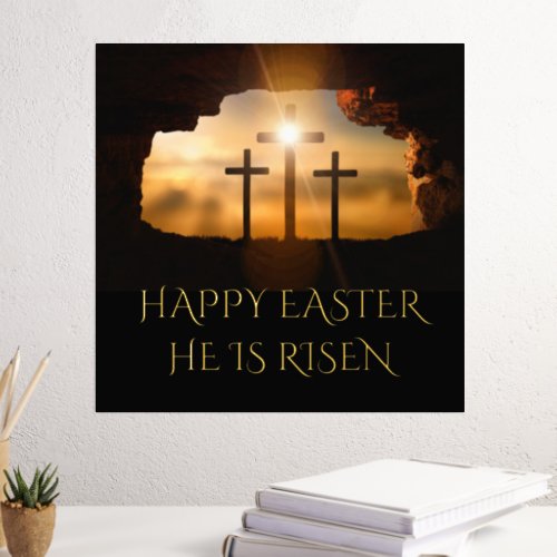 Happy Easter He is Risen Three Crosses  Foil Prints
