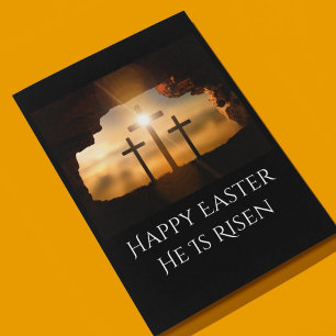 Happy Easter He is Risen Three Crosses Holiday Card