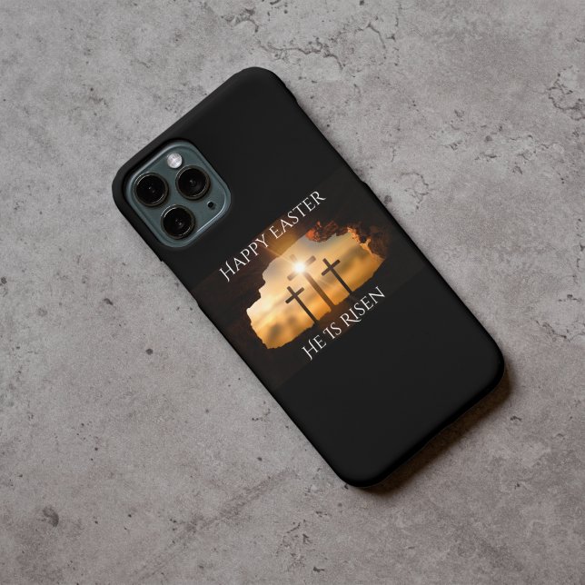 Happy Easter He is Risen Three Crosses Holiday  Case-Mate iPhone Case (Happy Easter He is Risen Three Crosses Holiday Case-Mate iPhone Case)