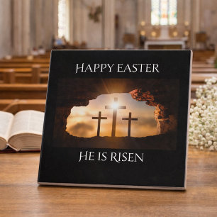 Happy Easter He is Risen Three Crosses Holiday  Ceramic Tile