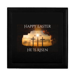 Happy Easter He is Risen Three Crosses Holiday Gift Box