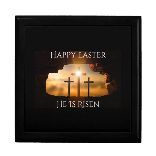 Happy Easter He is Risen Three Crosses Holiday  Gift Box (Front)