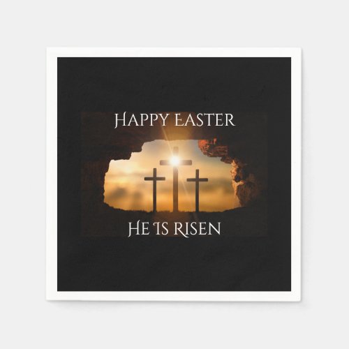 Happy Easter He is Risen Three Crosses Holiday  Napkins