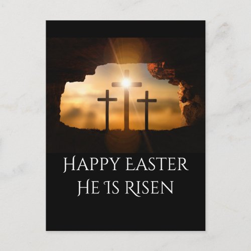 Happy Easter He is Risen Three Crosses  Holiday Postcard
