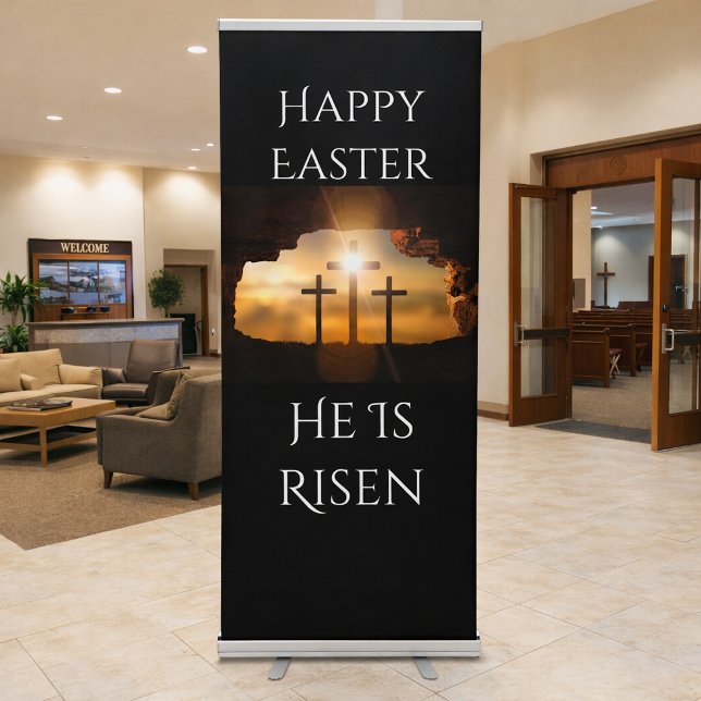 Happy Easter He is Risen Three Crosses Holiday  Retractable Banner (Creator Uploaded)