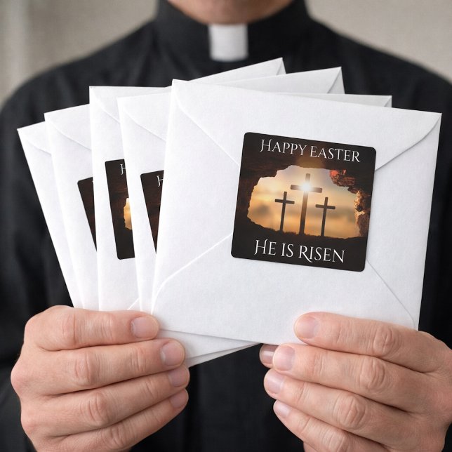 Happy Easter He is Risen Three Crosses Holiday  Square Sticker (Creator Uploaded)