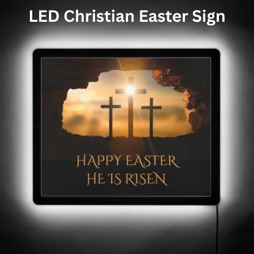 Happy Easter He is Risen Three Crosses  LED Sign